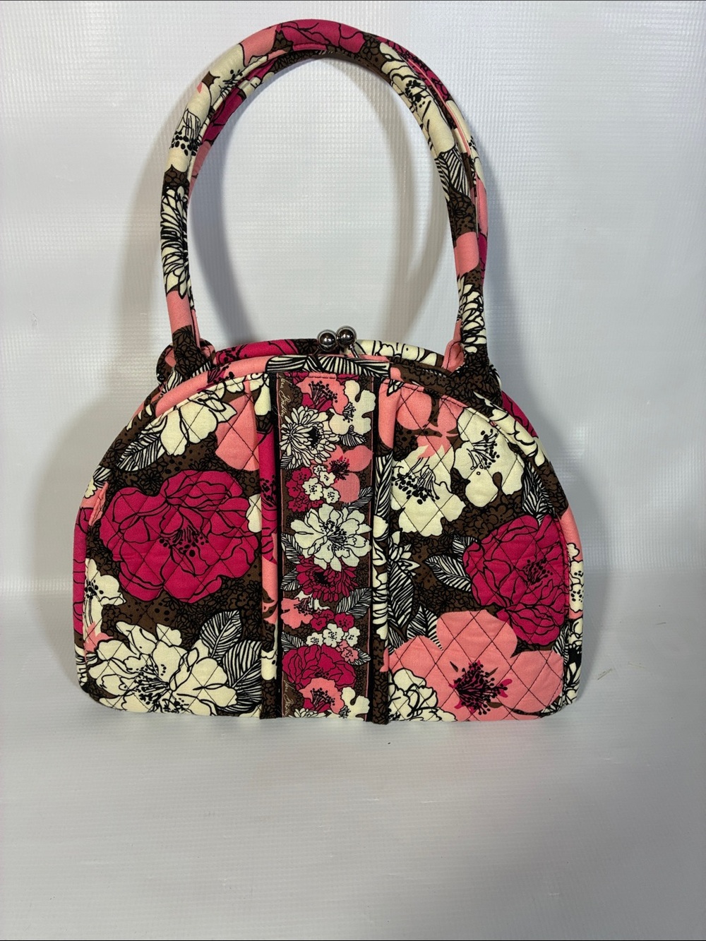 Vera Bradley Pink, Cream & Brown Quilted Floral Top-Handle Satchel